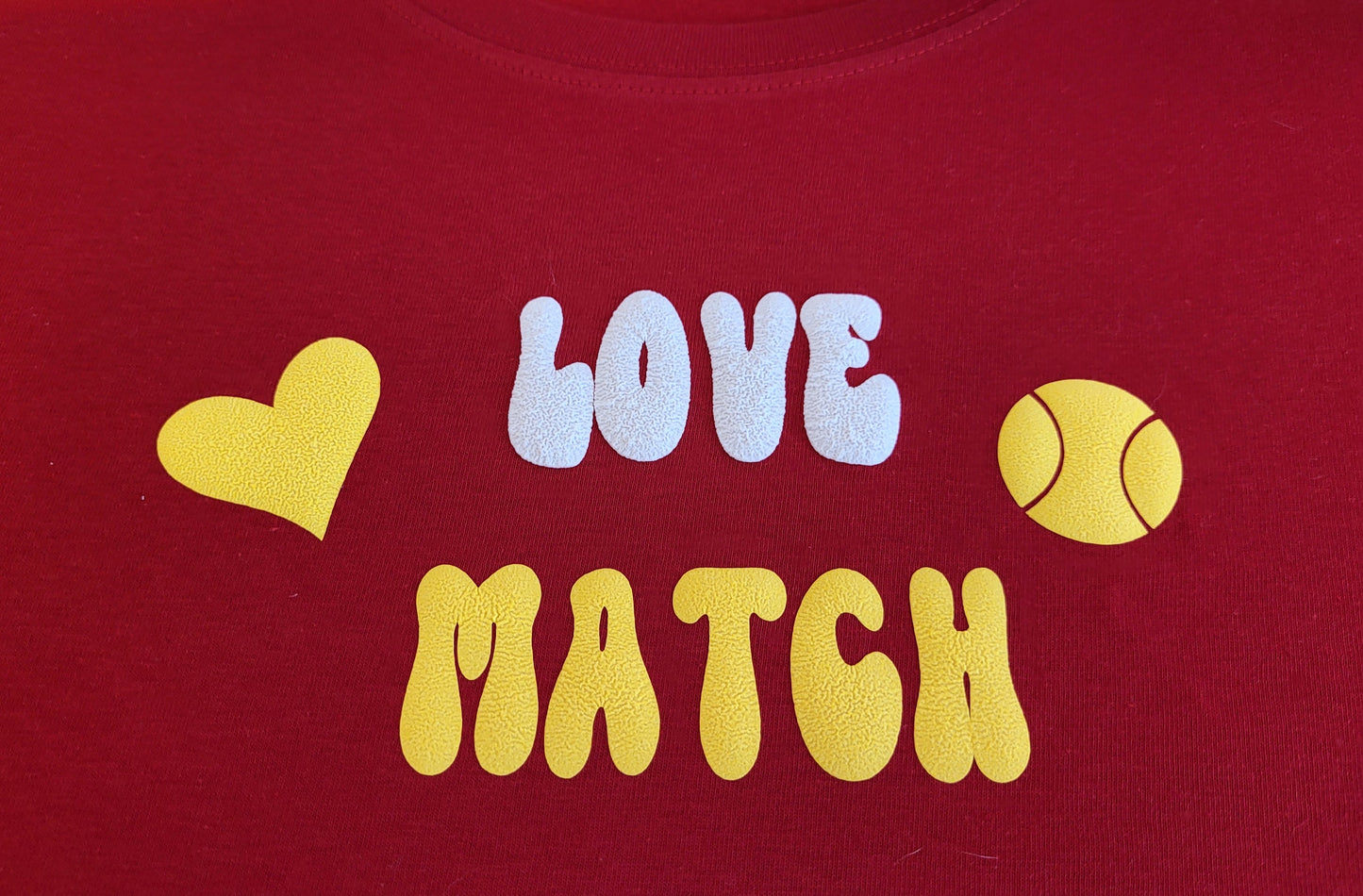 Love Match T-Shirt Glow in the Dark White Letters -Yellow Puff Heart & Padel Ball