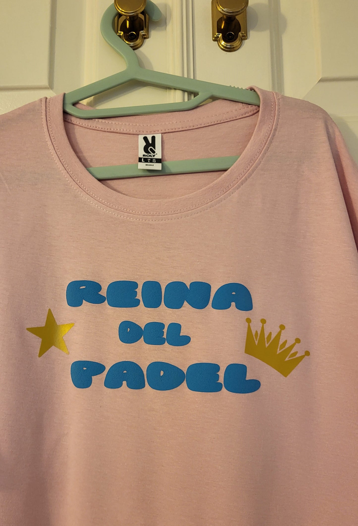 Reina del Padel T-Shirt  Padel Queen  Blue Puff Letters - Gold Crown & Star